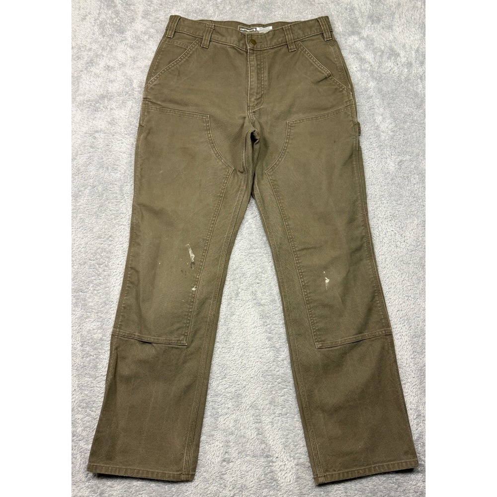 Carhartt Pants Mens 32x20 Green Beige Utility Double Knee Work Rugged Flex Duck